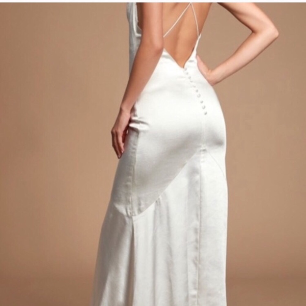 The Elliat Aisle White Satin Cowl Neck Maxi Dress - Picture 4 of 5